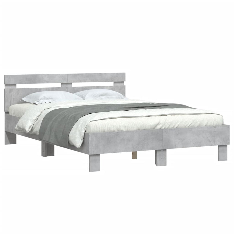 Bedframe met hoofdeinde en LED betongrijs 120x200 cm