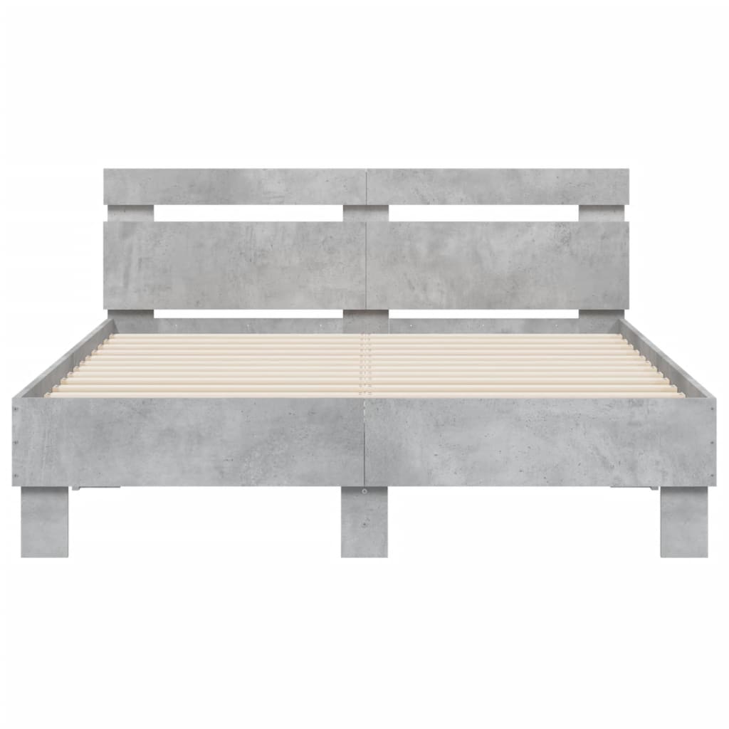 Bedframe met hoofdeinde en LED betongrijs 120x200 cm