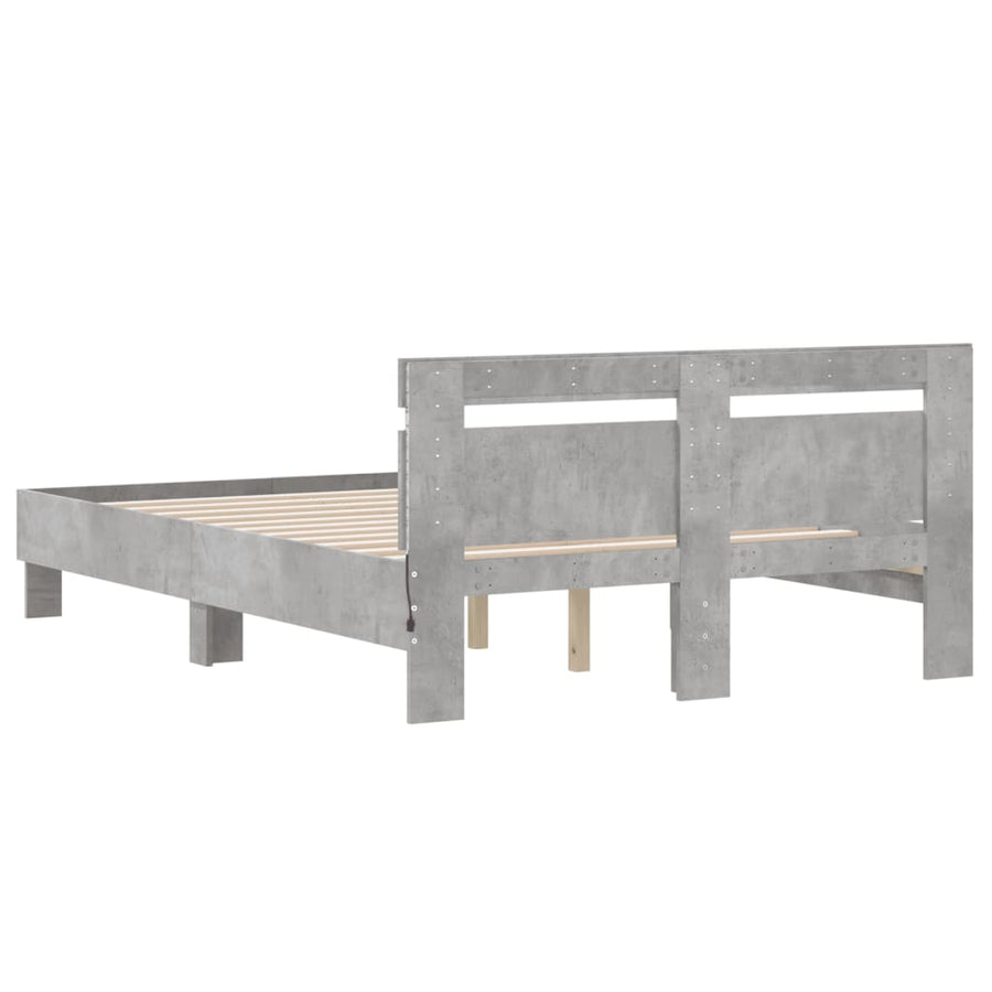 Bedframe met hoofdeinde en LED betongrijs 120x200 cm