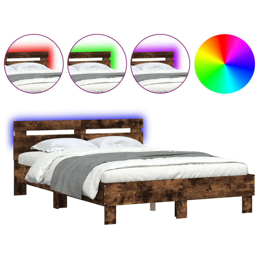 Bedframe met hoofdeinde en LED gerookt eikenkleurig 120x200 cm