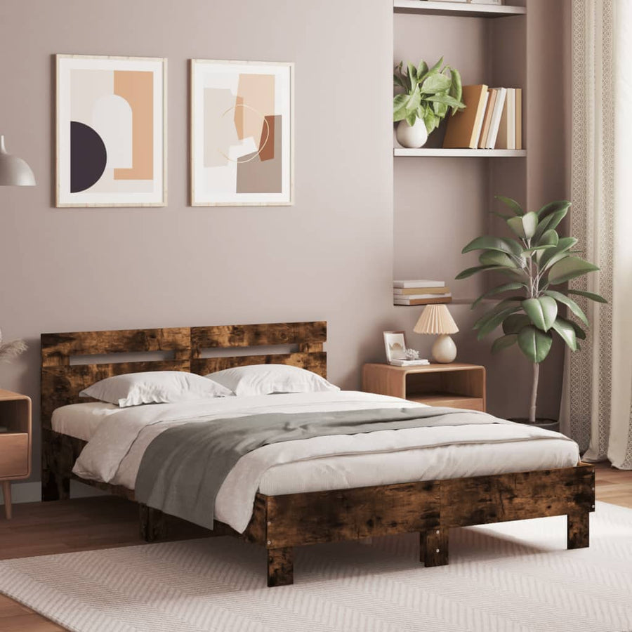 Bedframe met hoofdeinde en LED gerookt eikenkleurig 120x200 cm