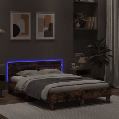 Bedframe met hoofdeinde en LED gerookt eikenkleurig 120x200 cm