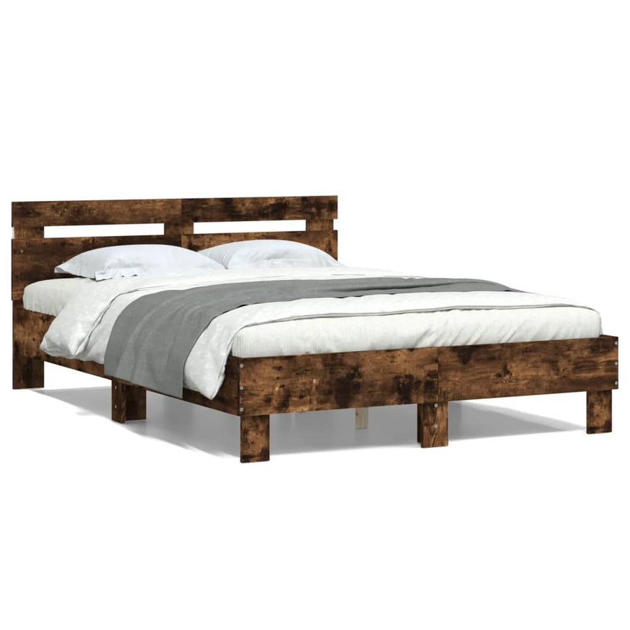 Bedframe met hoofdeinde en LED gerookt eikenkleurig 120x200 cm