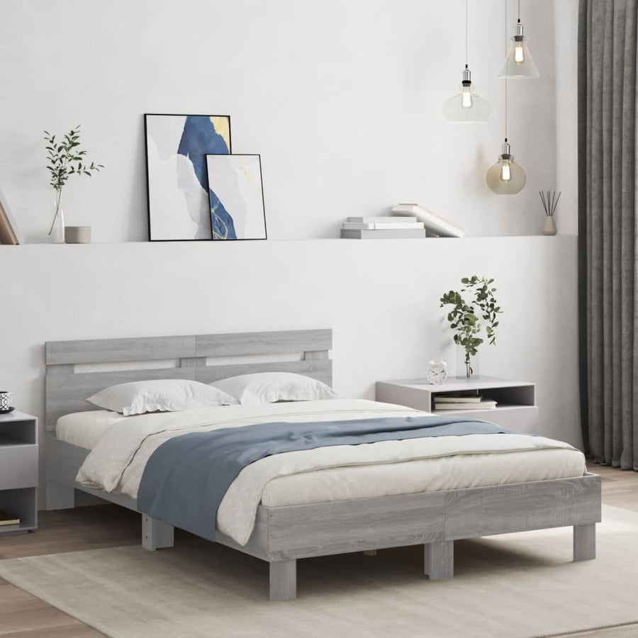 Bedframe met hoofdeinde en LED grijs sonoma eiken 120x200 cm