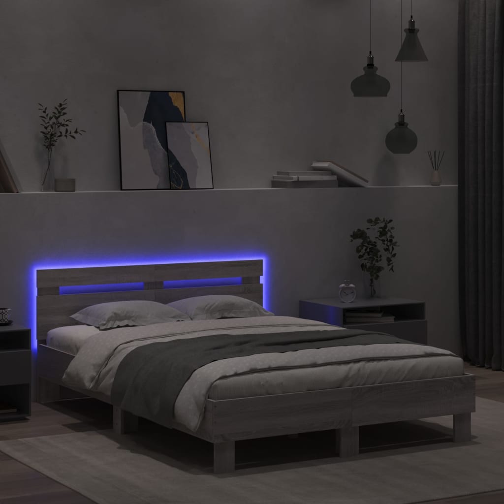 Bedframe met hoofdeinde en LED grijs sonoma eiken 120x200 cm