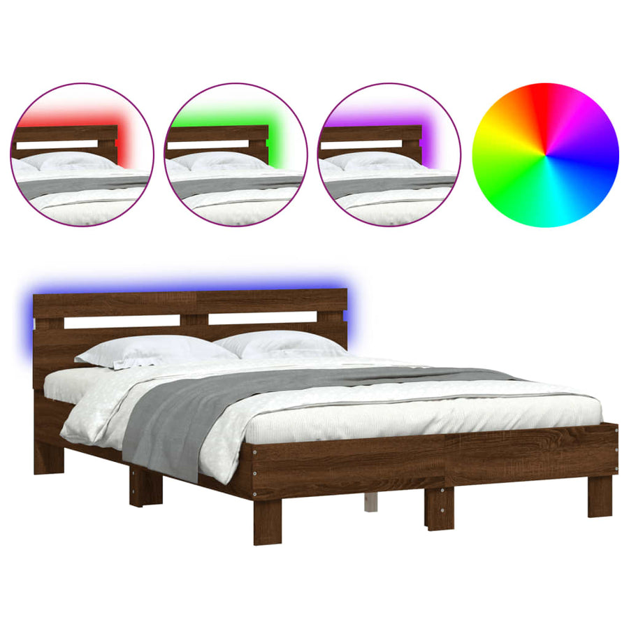 Bedframe met hoofdeinde en LED bruineikenkleurig 120x200 cm