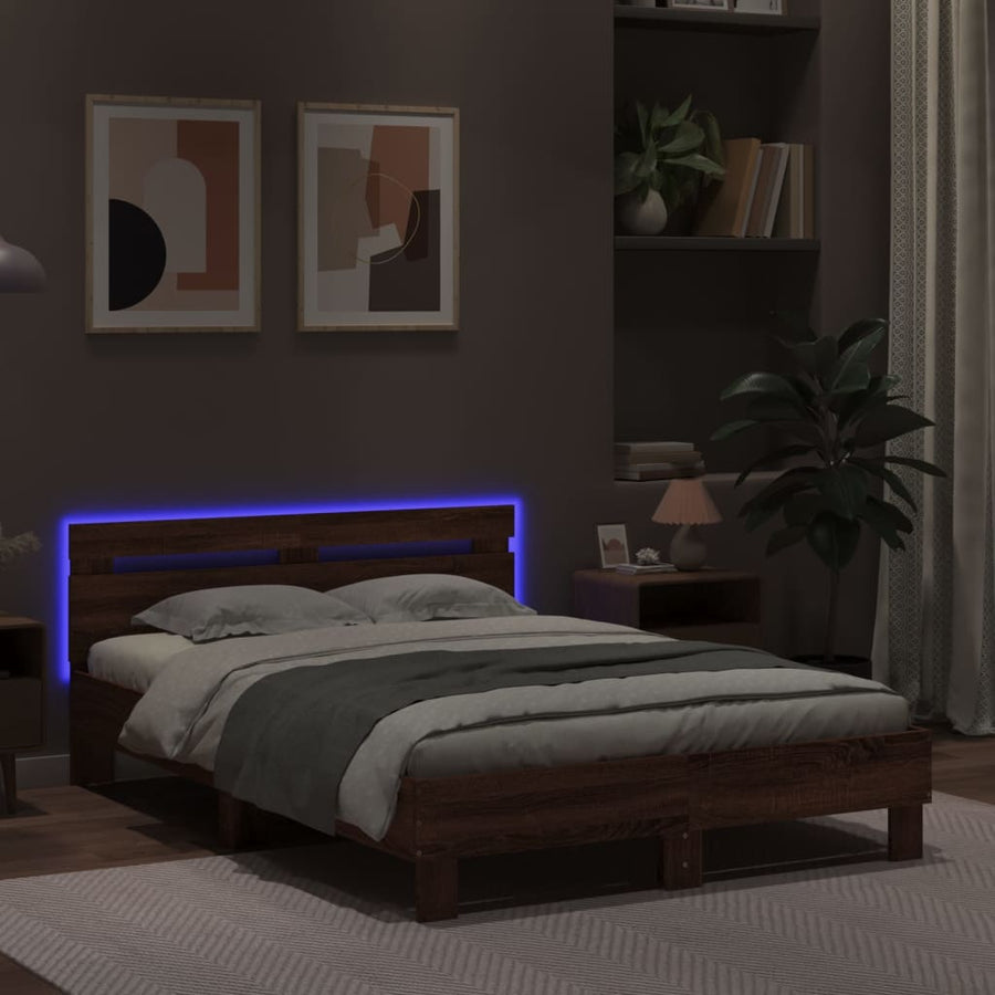 Bedframe met hoofdeinde en LED bruineikenkleurig 120x200 cm