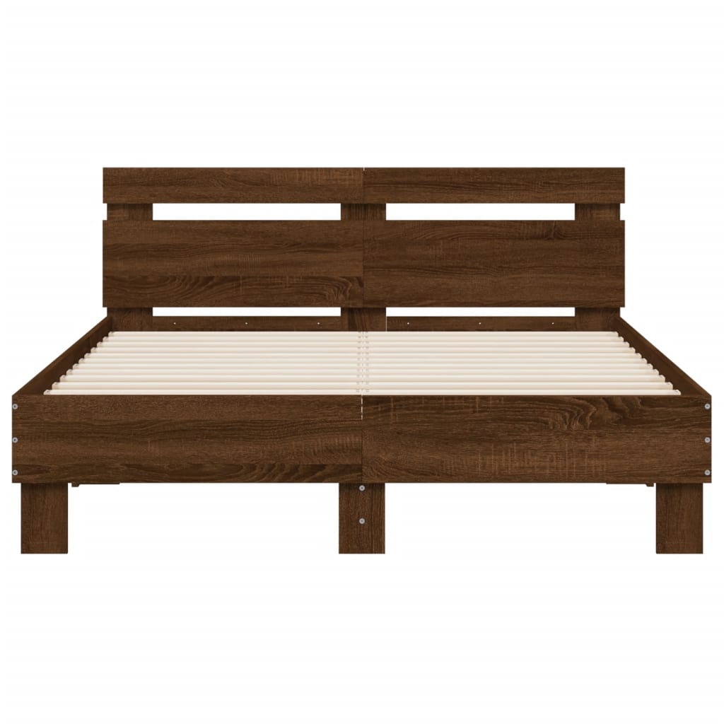 Bedframe met hoofdeinde en LED bruineikenkleurig 120x200 cm