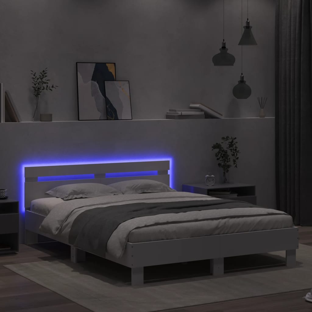 Bedframe met hoofdeinde en LED wit 140x190 cm
