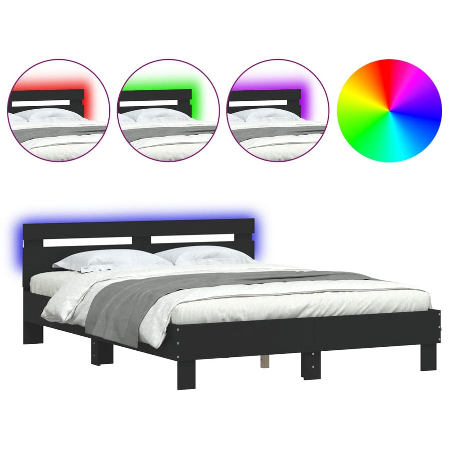 Bedframe met hoofdeinde en LED zwart 140x190 cm 140 x 190 cm Zwart