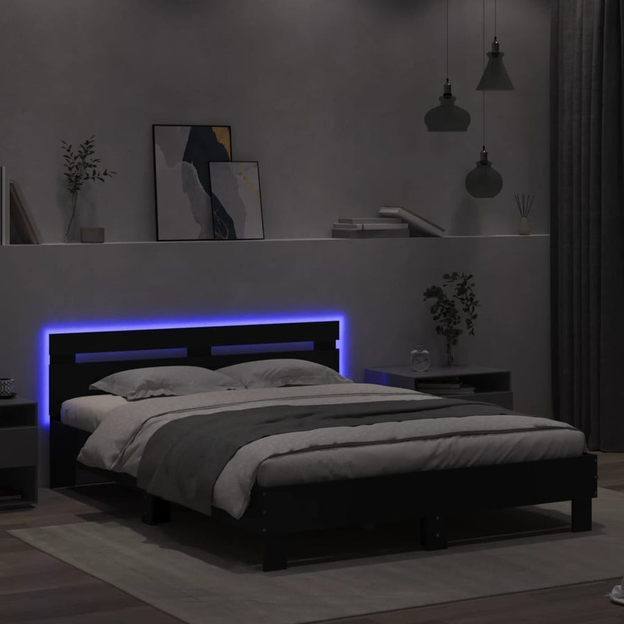 Bedframe met hoofdeinde en LED zwart 140x190 cm 140 x 190 cm Zwart