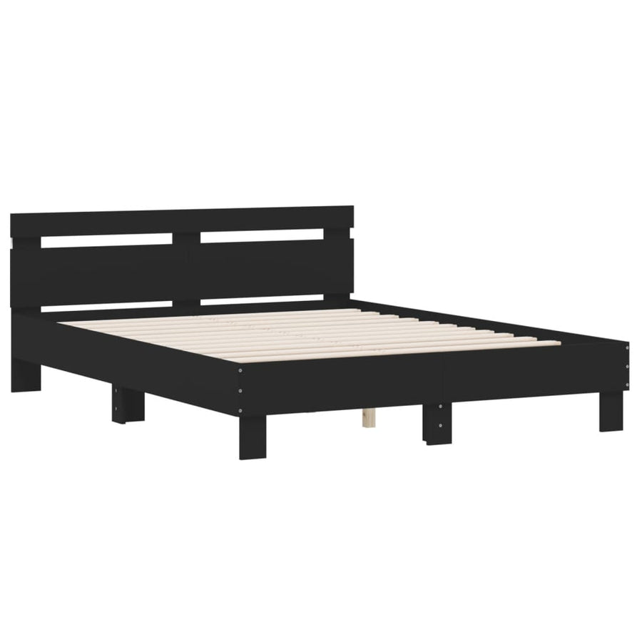 Bedframe met hoofdeinde en LED zwart 140x190 cm 140 x 190 cm Zwart