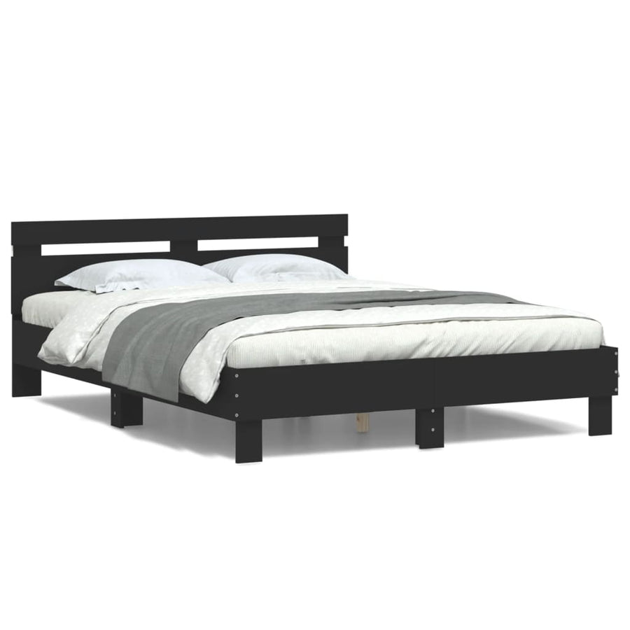 Bedframe met hoofdeinde en LED zwart 140x190 cm 140 x 190 cm Zwart
