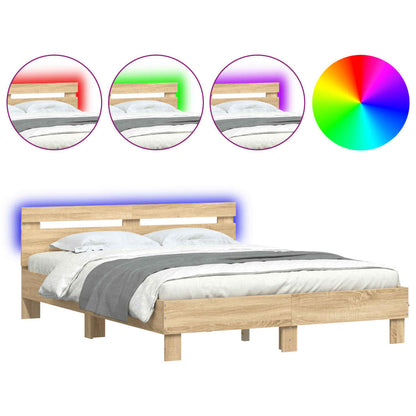 Bedframe met hoofdeinde en LED sonoma eikenkleurig 140x190 cm 140 x 190 cm Sonoma eiken
