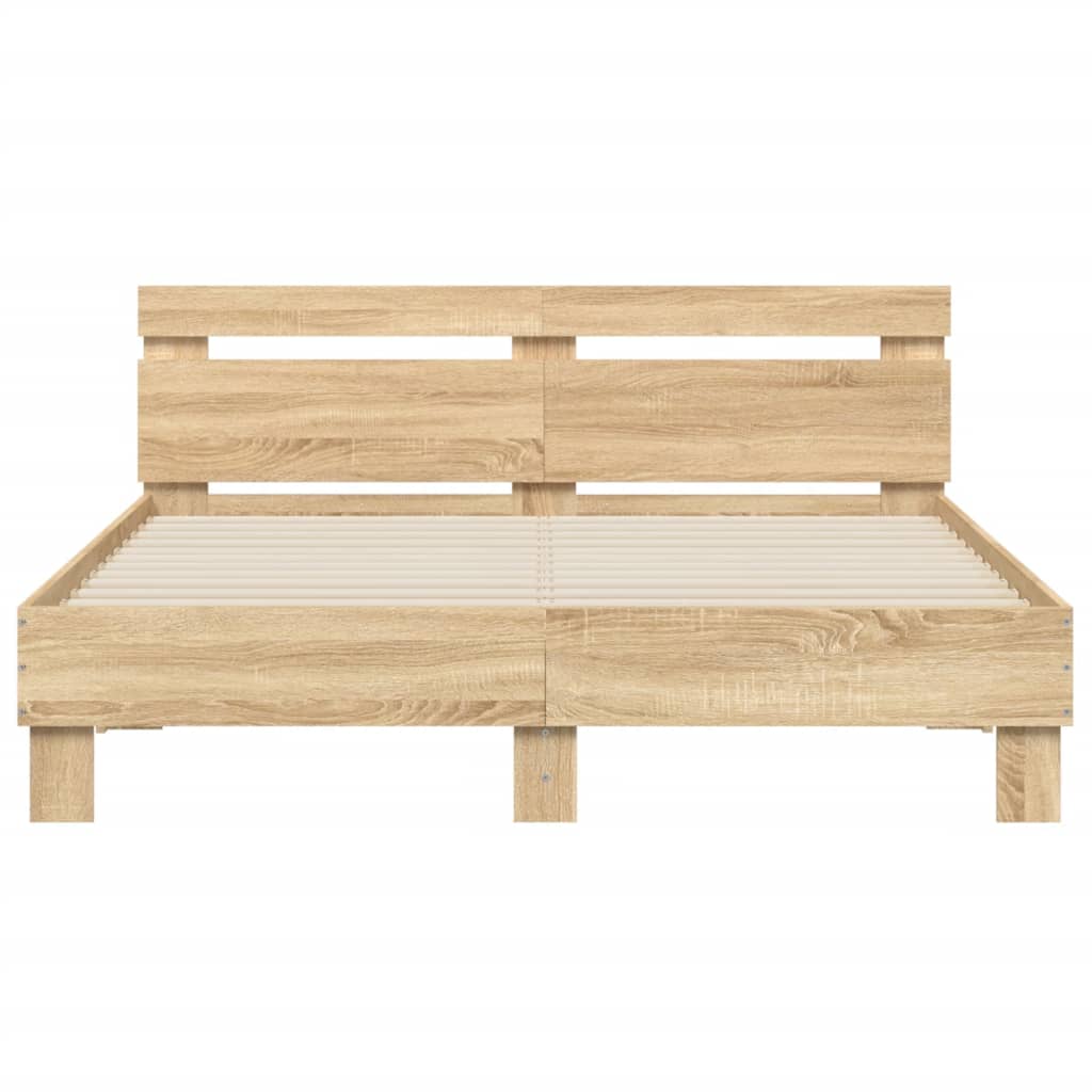 Bedframe met hoofdeinde en LED sonoma eikenkleurig 140x190 cm 140 x 190 cm Sonoma eiken