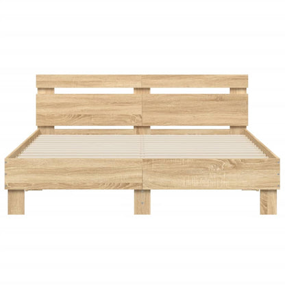 Bedframe met hoofdeinde en LED sonoma eikenkleurig 140x190 cm 140 x 190 cm Sonoma eiken