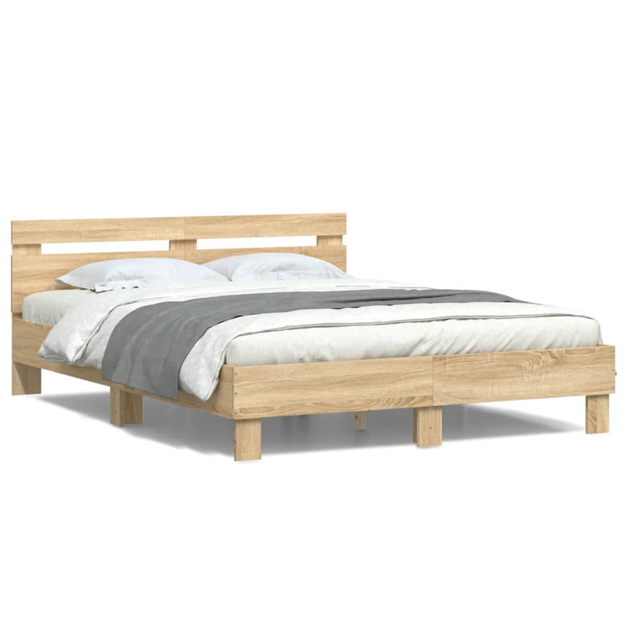 Bedframe met hoofdeinde en LED sonoma eikenkleurig 140x190 cm 140 x 190 cm Sonoma eiken