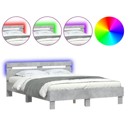 Bedframe met hoofdeinde en LED betongrijs 140x190 cm