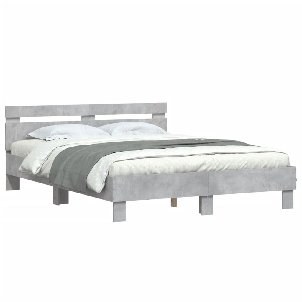 Bedframe met hoofdeinde en LED betongrijs 140x190 cm