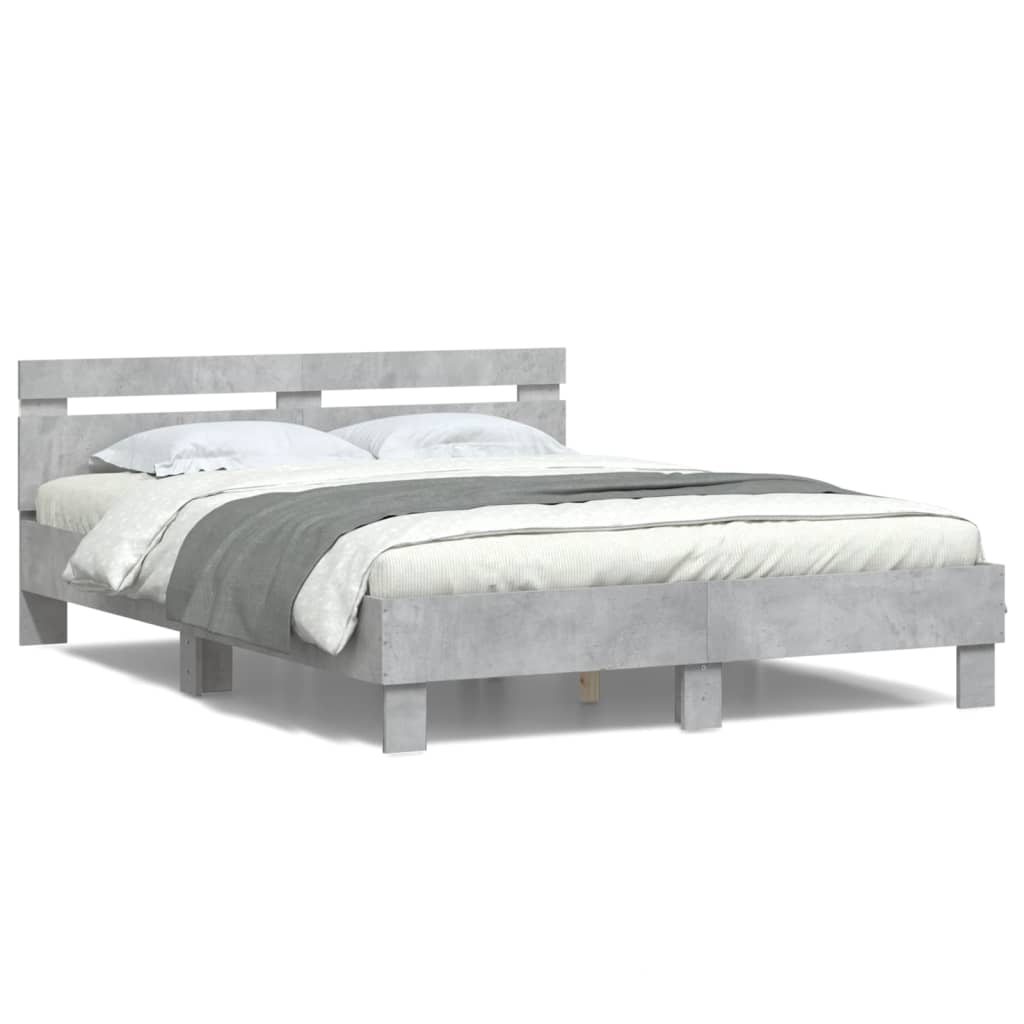 Bedframe met hoofdeinde en LED betongrijs 140x190 cm