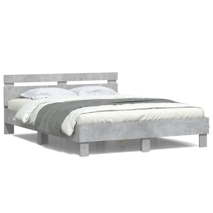 Bedframe met hoofdeinde en LED betongrijs 140x190 cm