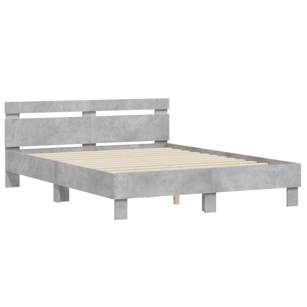 Bedframe met hoofdeinde en LED betongrijs 140x190 cm