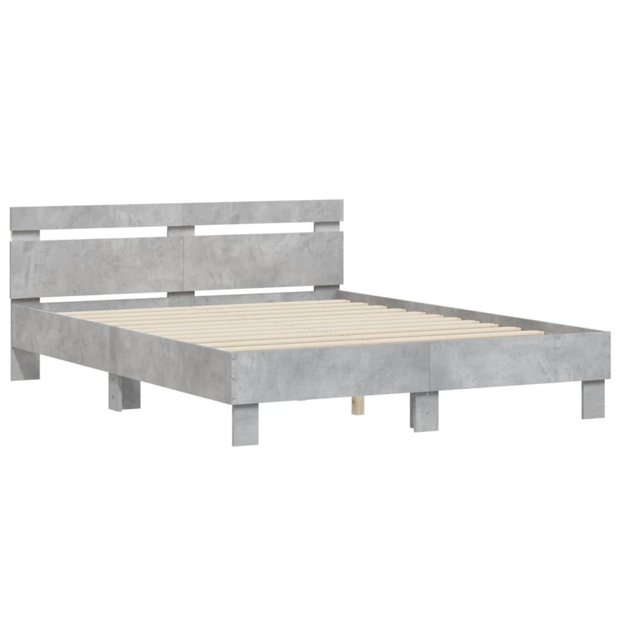 Bedframe met hoofdeinde en LED betongrijs 140x190 cm