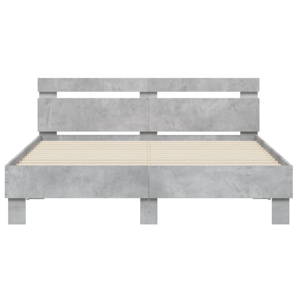 Bedframe met hoofdeinde en LED betongrijs 140x190 cm