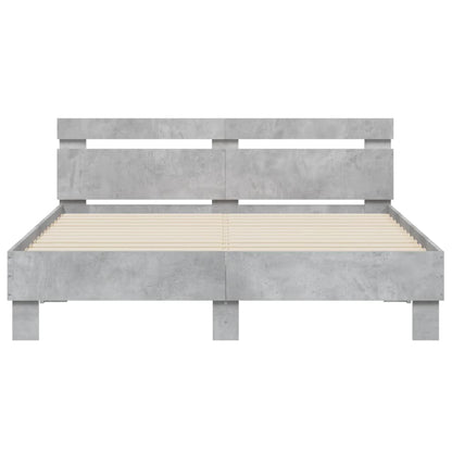 Bedframe met hoofdeinde en LED betongrijs 140x190 cm