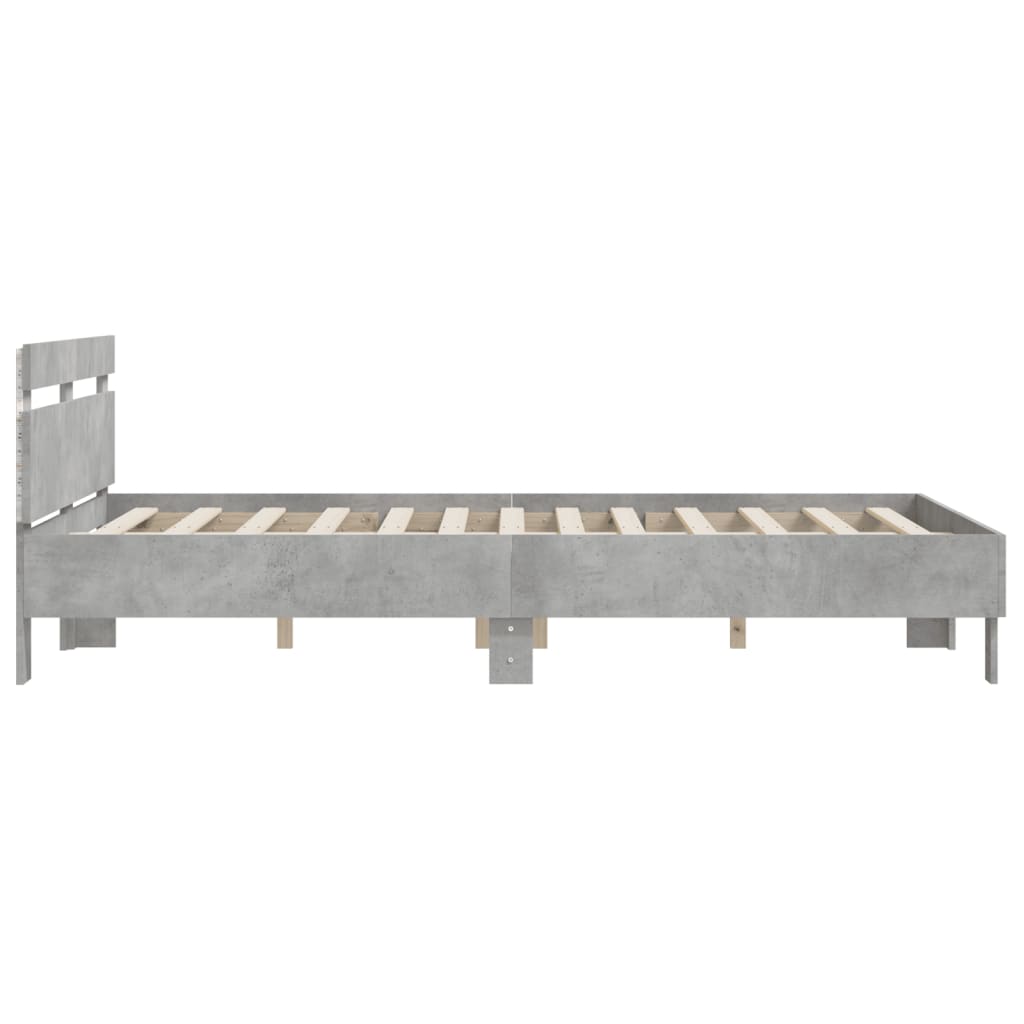 Bedframe met hoofdeinde en LED betongrijs 140x190 cm