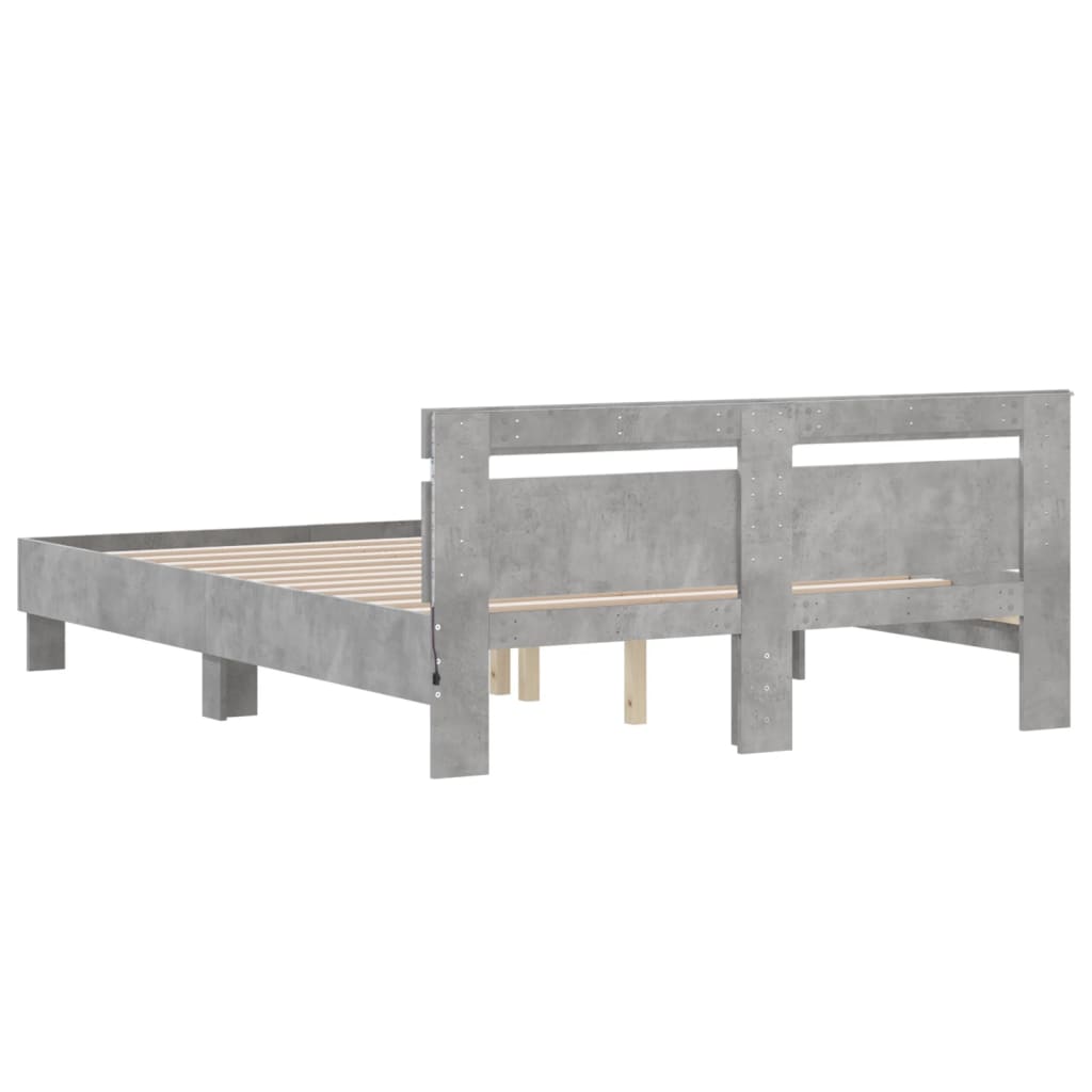 Bedframe met hoofdeinde en LED betongrijs 140x190 cm