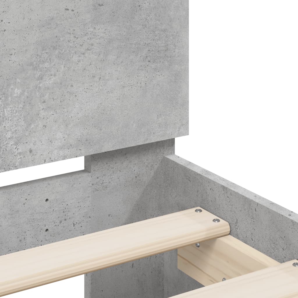 Bedframe met hoofdeinde en LED betongrijs 140x190 cm
