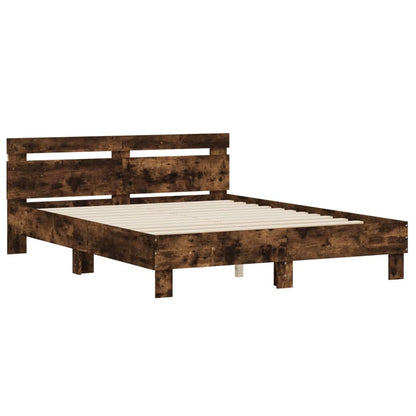 Bedframe met hoofdeinde en LED gerookt eikenkleurig 140x190 cm 140 x 190 cm Gerookt eiken