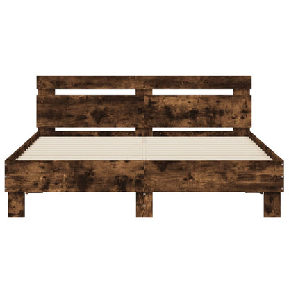 Bedframe met hoofdeinde en LED gerookt eikenkleurig 140x190 cm 140 x 190 cm Gerookt eiken