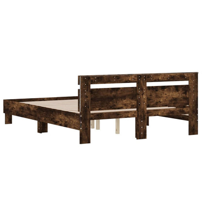 Bedframe met hoofdeinde en LED gerookt eikenkleurig 140x190 cm 140 x 190 cm Gerookt eiken