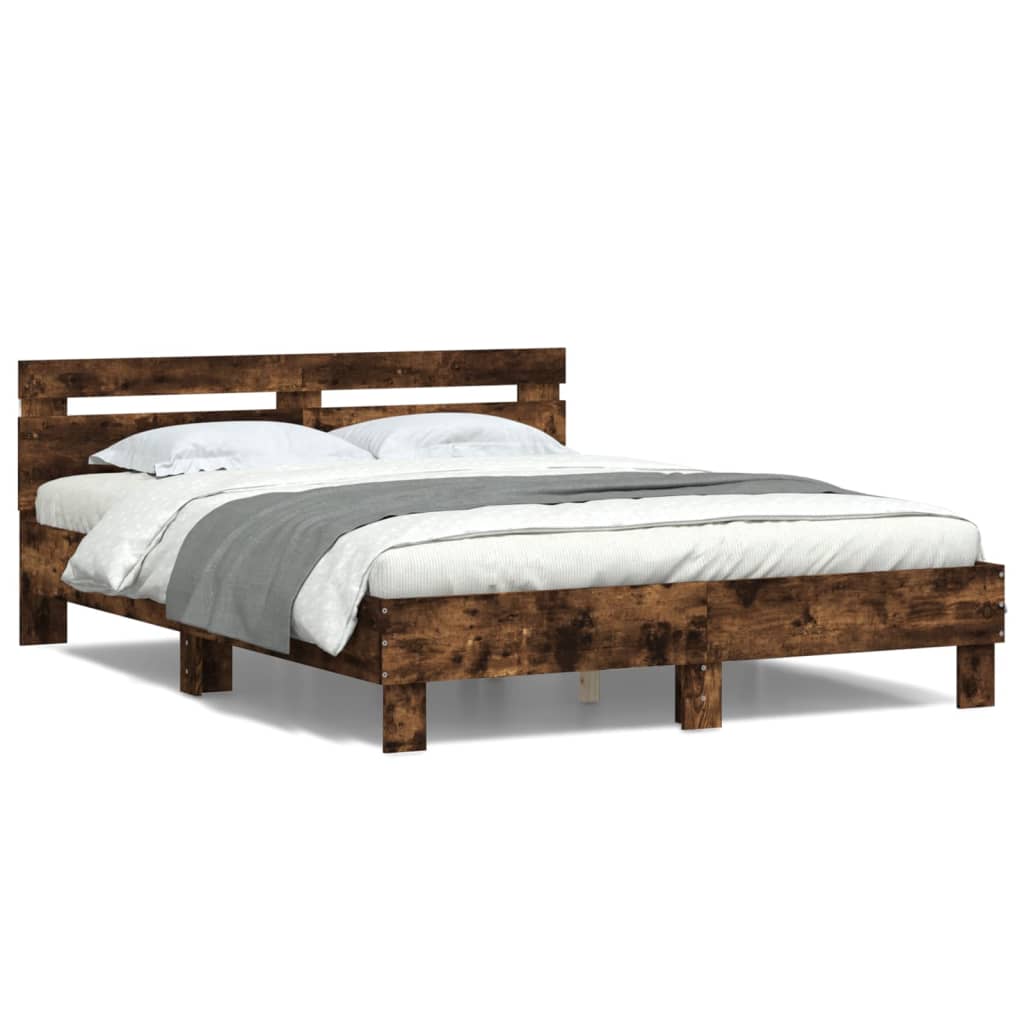 Bedframe met hoofdeinde en LED gerookt eikenkleurig 140x190 cm 140 x 190 cm Gerookt eiken