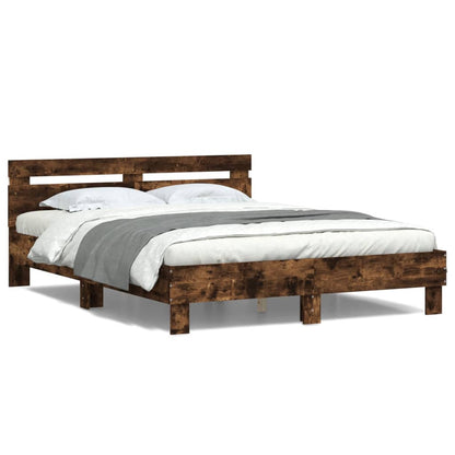 Bedframe met hoofdeinde en LED gerookt eikenkleurig 140x190 cm 140 x 190 cm Gerookt eiken