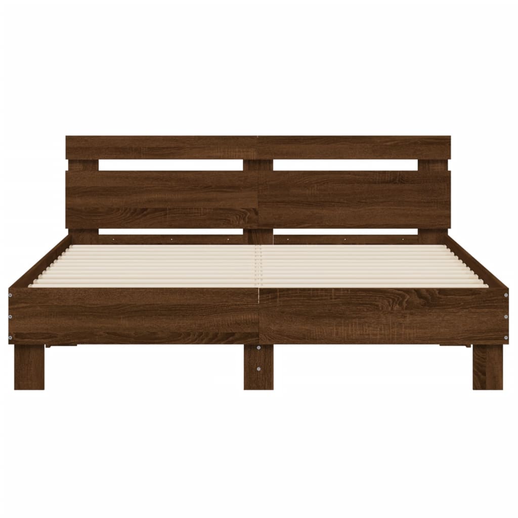 Bedframe met hoofdeinde en LED bruin eikenkleurig 140x190 cm 140 x 190 cm bruin eikenkleur