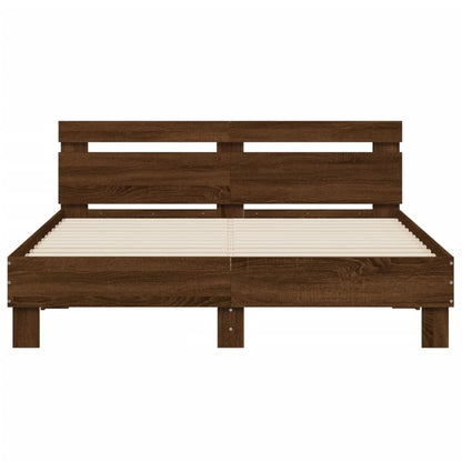 Bedframe met hoofdeinde en LED bruin eikenkleurig 140x190 cm 140 x 190 cm bruin eikenkleur