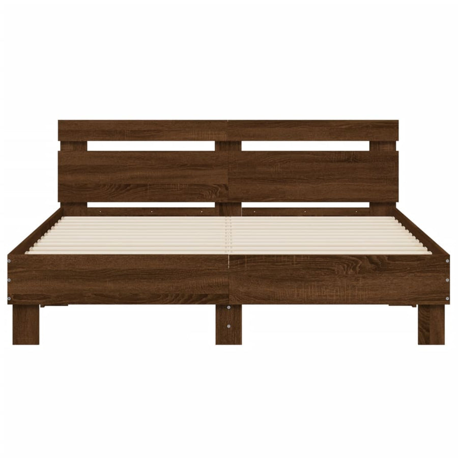 Bedframe met hoofdeinde en LED bruin eikenkleurig 140x190 cm 140 x 190 cm bruin eikenkleur