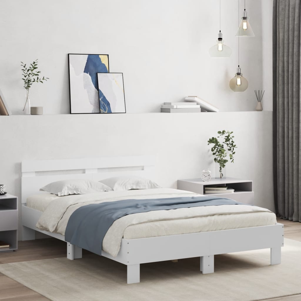 Bedframe met hoofdeinde en LED wit 135x190 cm 135 x 190 cm Wit