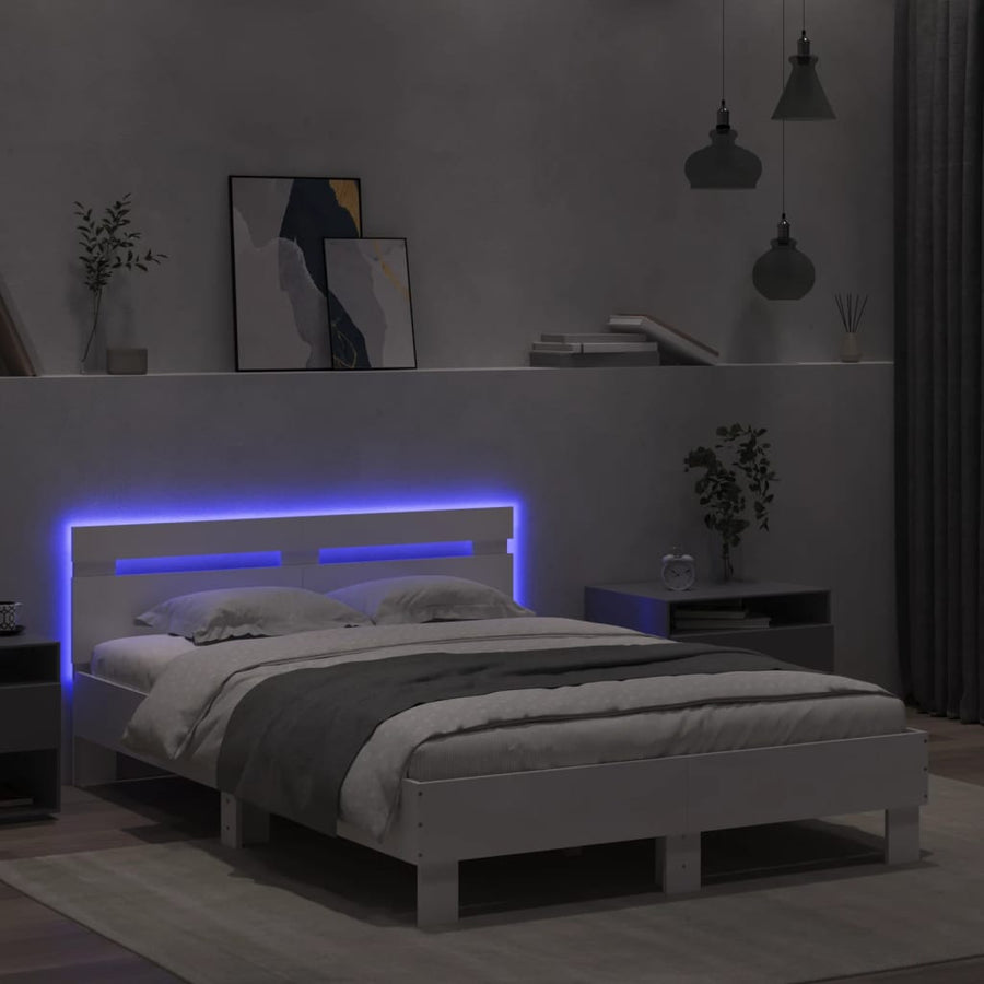 Bedframe met hoofdeinde en LED wit 135x190 cm 135 x 190 cm Wit