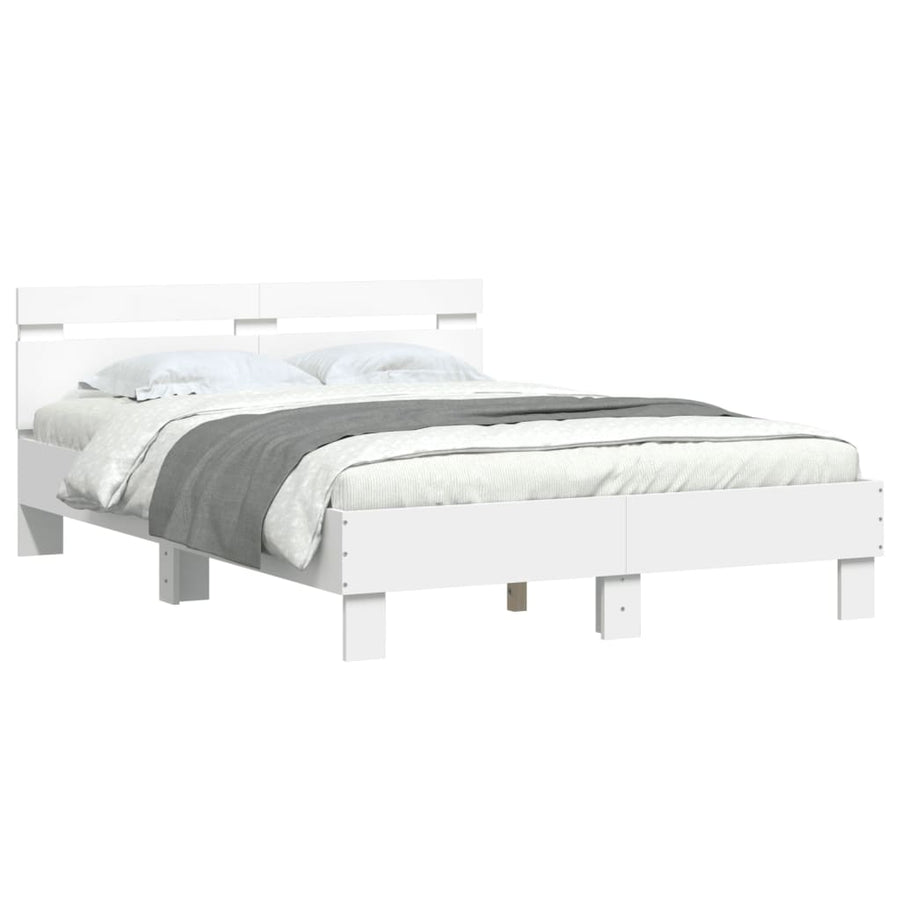 Bedframe met hoofdeinde en LED wit 135x190 cm 135 x 190 cm Wit