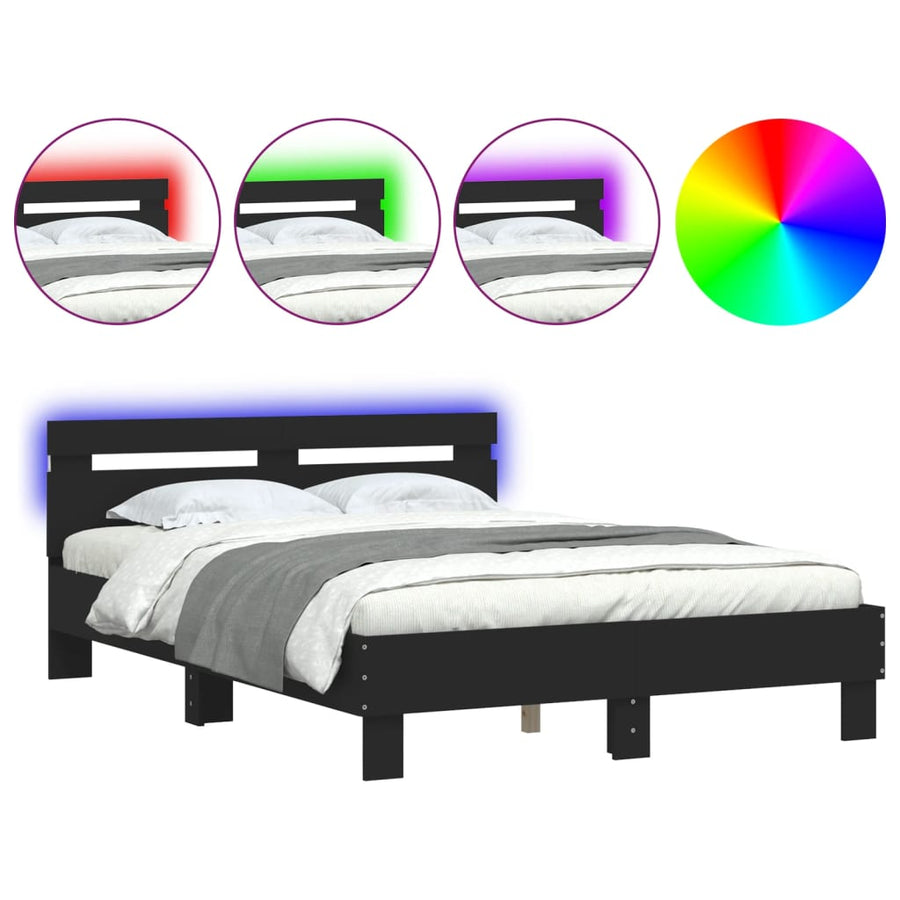 Bedframe met hoofdeinde en LED zwart 135x190 cm 135 x 190 cm Zwart