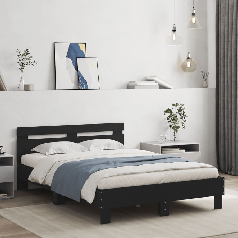 Bedframe met hoofdeinde en LED zwart 135x190 cm 135 x 190 cm Zwart