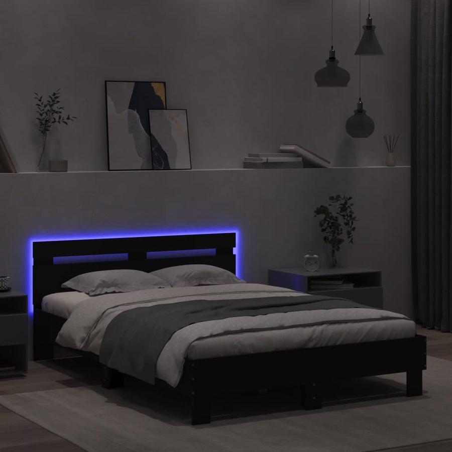 Bedframe met hoofdeinde en LED zwart 135x190 cm 135 x 190 cm Zwart