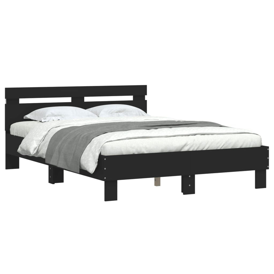 Bedframe met hoofdeinde en LED zwart 135x190 cm 135 x 190 cm Zwart