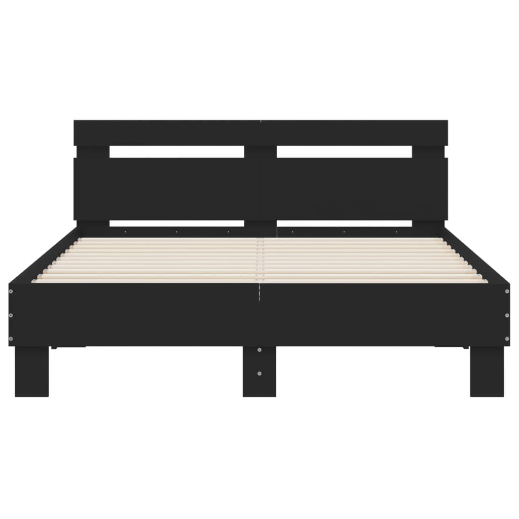 Bedframe met hoofdeinde en LED zwart 135x190 cm 135 x 190 cm Zwart