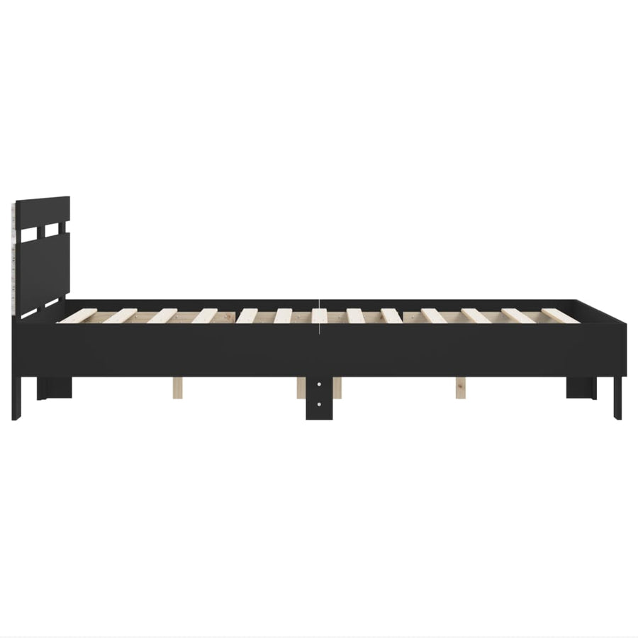 Bedframe met hoofdeinde en LED zwart 135x190 cm 135 x 190 cm Zwart
