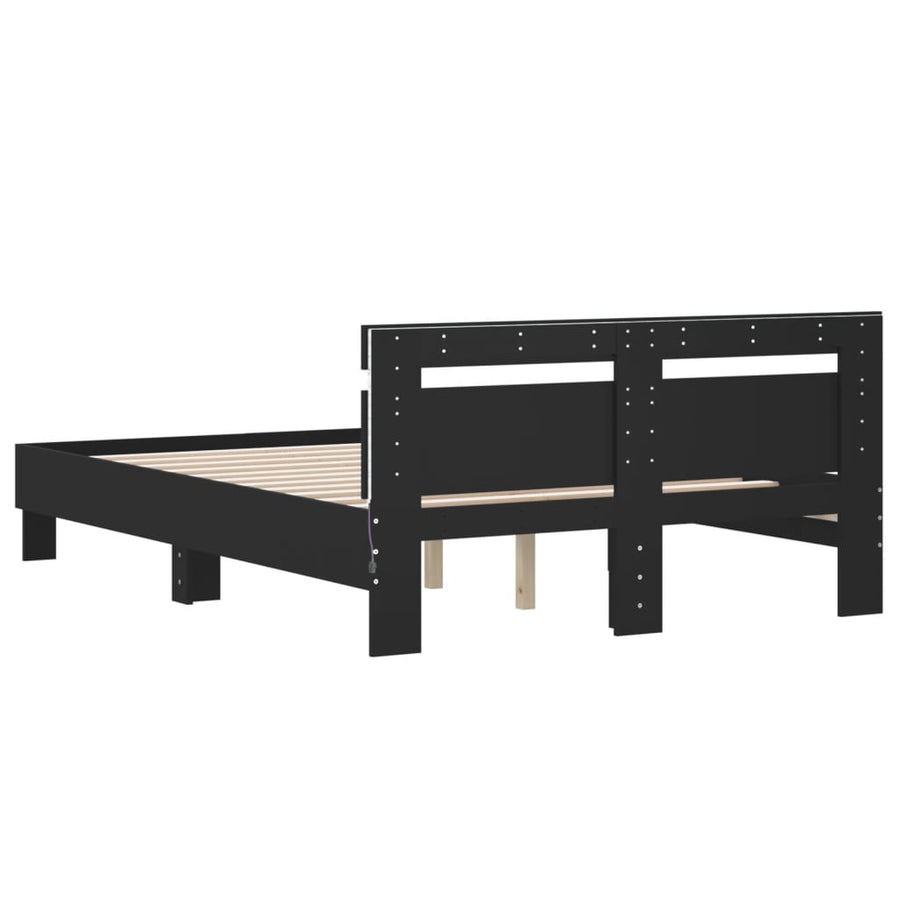 Bedframe met hoofdeinde en LED zwart 135x190 cm 135 x 190 cm Zwart